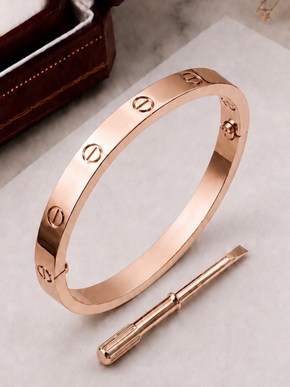 Stamped Screwdriver Love Rose Gold Bangle Bracelet Luxury No Stones